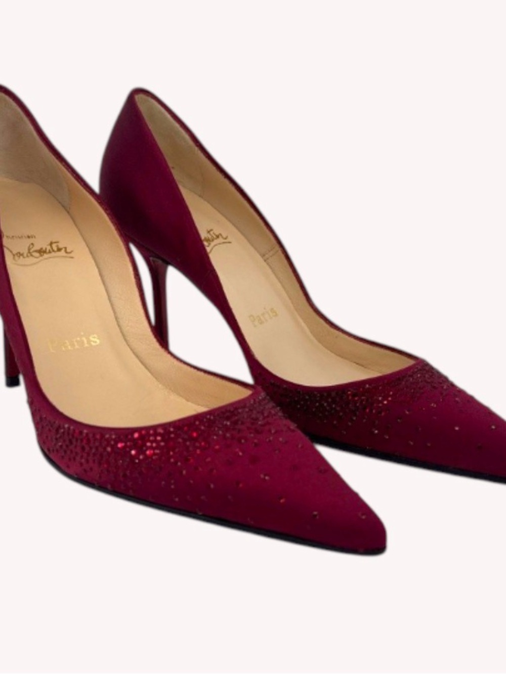 Christian Louboutin Wine Red Crystal Pointed-Toe Pumps